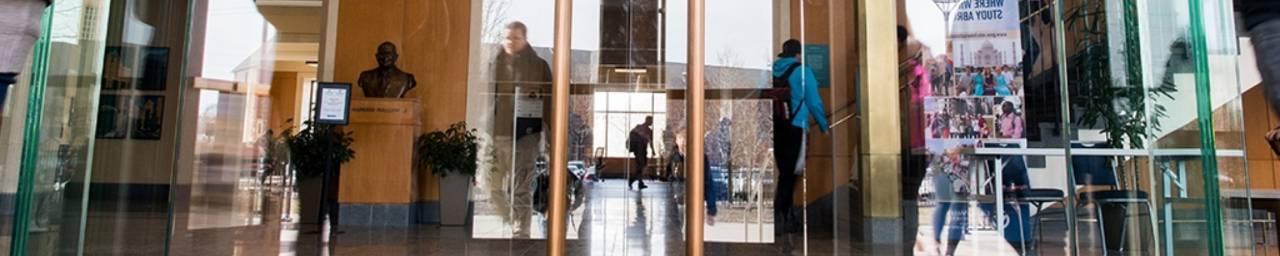 glass doors of seidman center